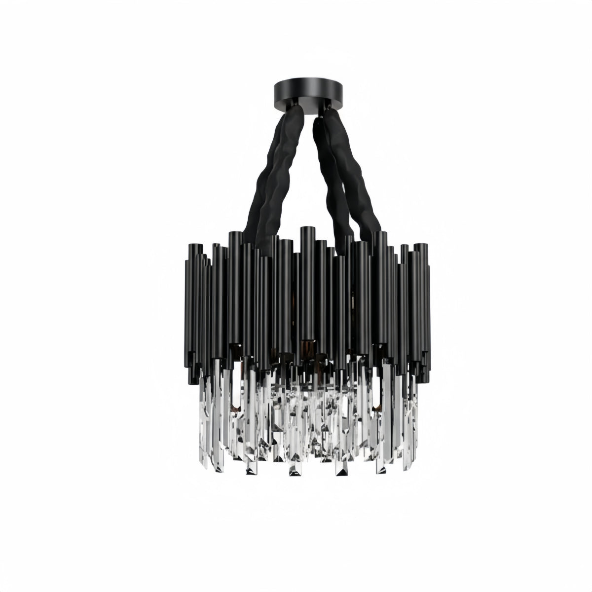 Modern Crystal Chandelier – Black Frame Sparkling Focal Point for Dining/Living Room