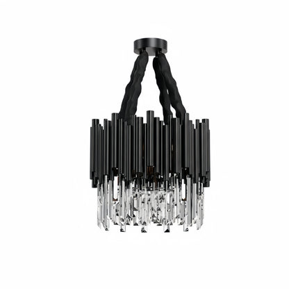 Modern Crystal Chandelier – Black Frame Sparkling Focal Point for Dining/Living Room