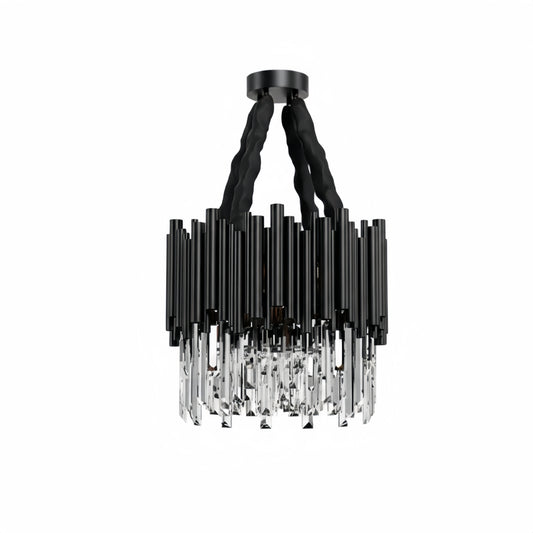 Modern Crystal Chandelier – Black Frame Sparkling Focal Point for Dining/Living Room