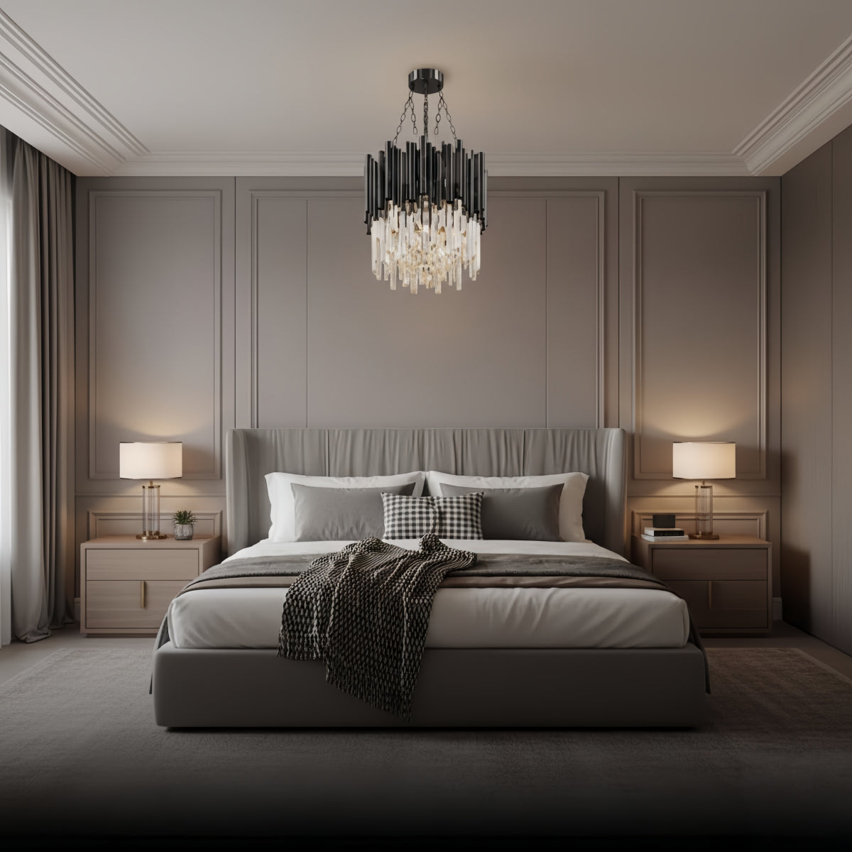 Excelis Modern Crystal Chandelier – Black Frame Sparkling Focal Point for Dining/Living Room