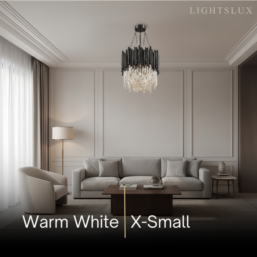 Modern Crystal Chandelier – Black Frame Sparkling Focal Point for Dining/Living Room