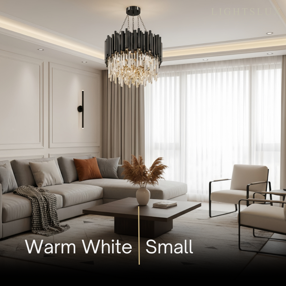 Modern Crystal Chandelier – Black Frame Sparkling Focal Point for Dining/Living Room