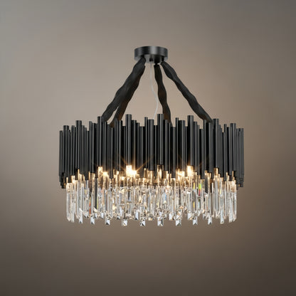Modern Crystal Chandelier – Black Frame Sparkling Focal Point for Dining/Living Room