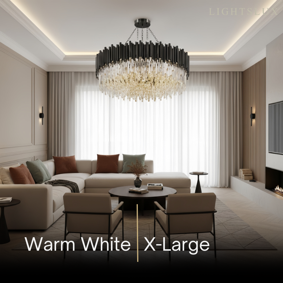 Modern Crystal Chandelier – Black Frame Sparkling Focal Point for Dining/Living Room