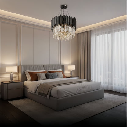 Excelis Modern Crystal Chandelier – Black Frame Sparkling Focal Point for Dining/Living Room