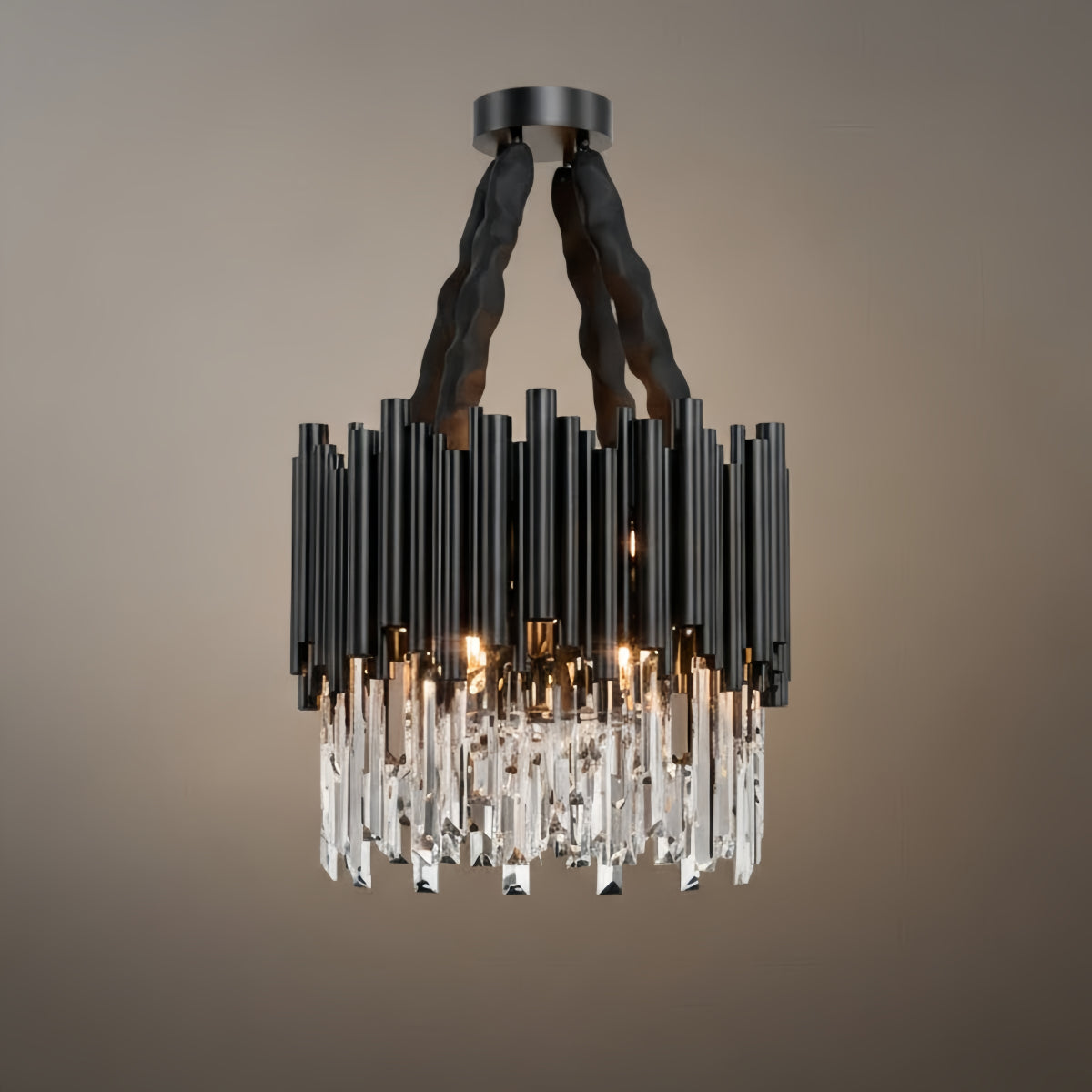 Modern Crystal Chandelier – Black Frame Sparkling Focal Point for Dining/Living Room