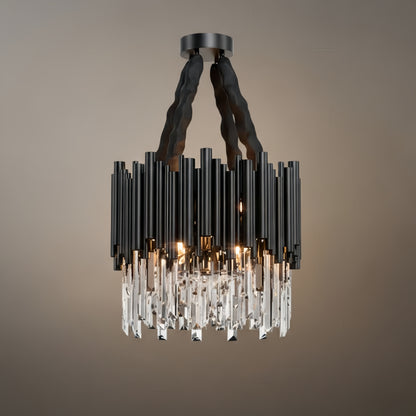Modern Crystal Chandelier – Black Frame Sparkling Focal Point for Dining/Living Room