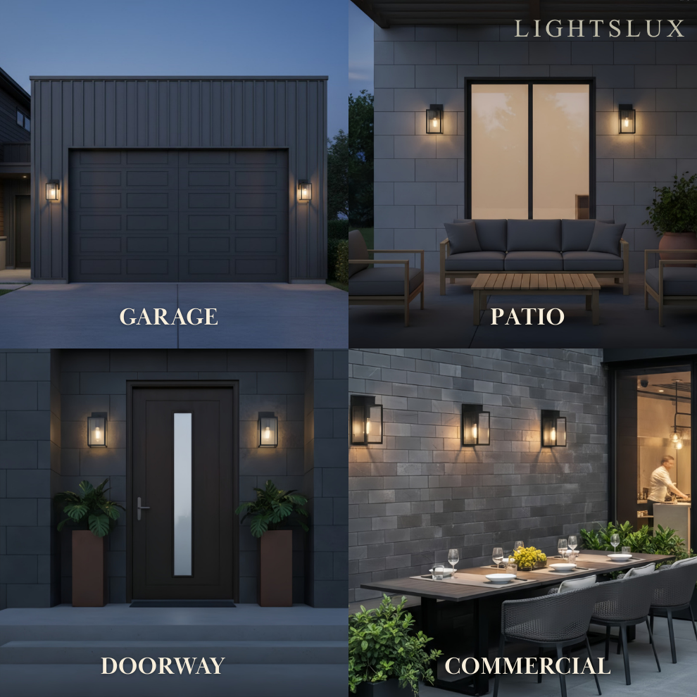 Modern Outdoor Wall Sconce – Black Stainless Steel with Clear Glass for Porch/Patio