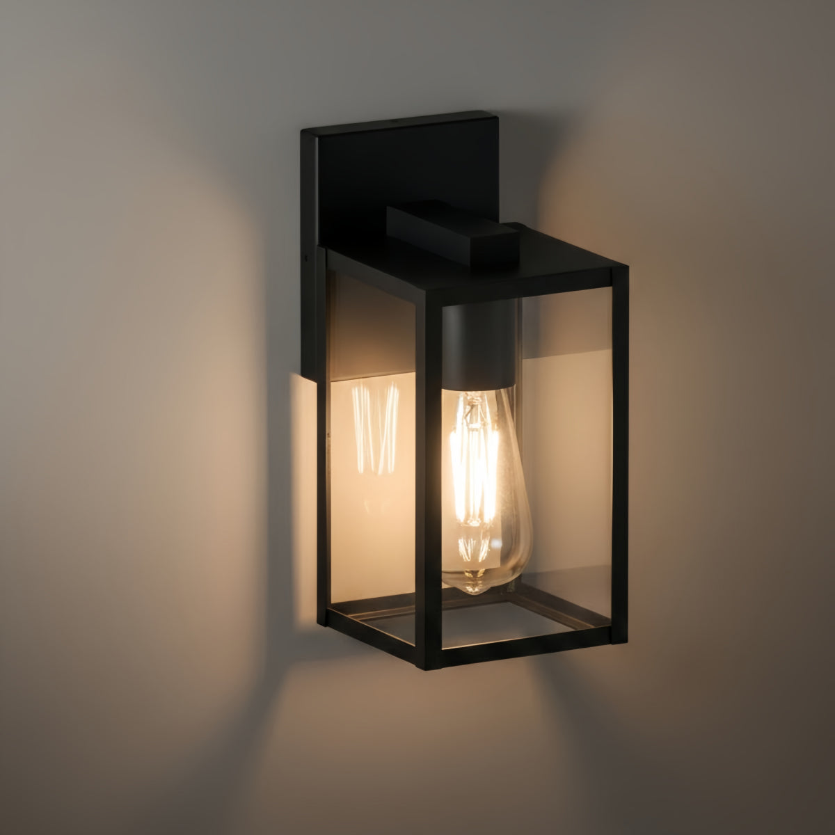 Modern Outdoor Wall Sconce – Black Stainless Steel with Clear Glass for Porch/Patio