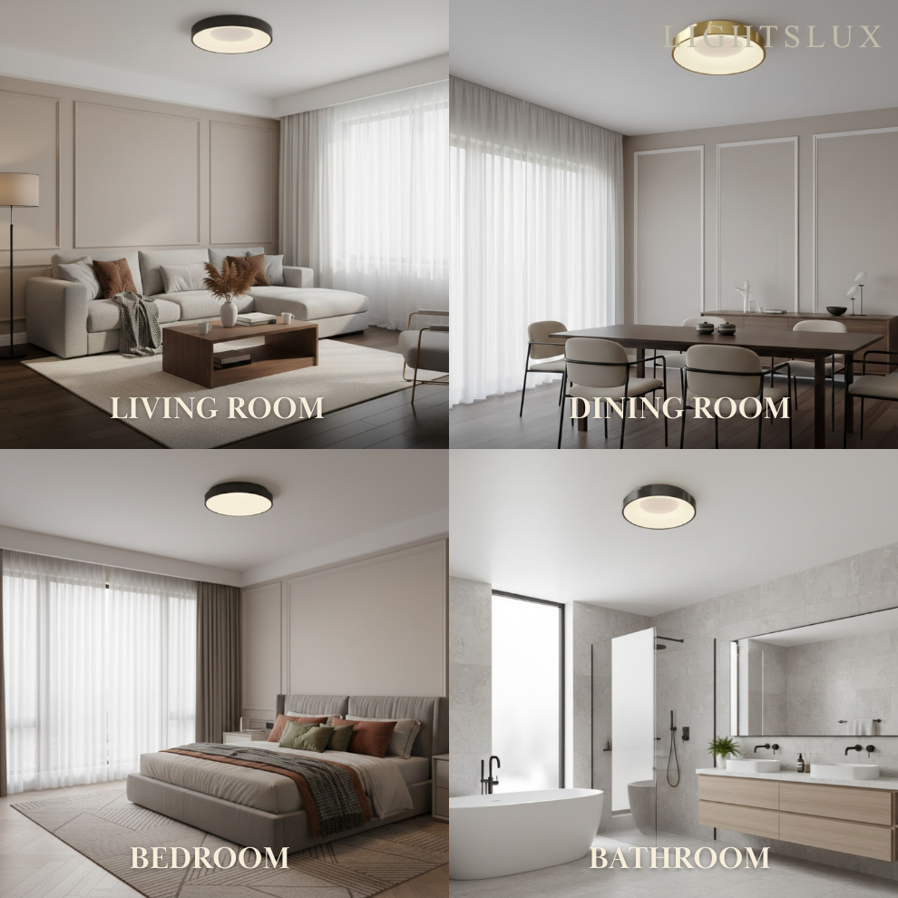 Modern Flush Mount Ceiling Light – Gold/ Black Dimmable LED for Living Room