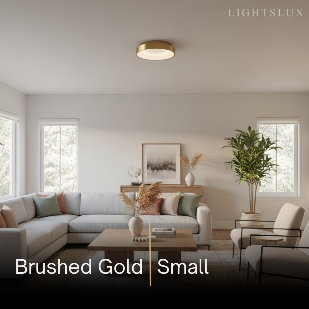 Modern Flush Mount Ceiling Light – Gold/ Black Dimmable LED for Living Room