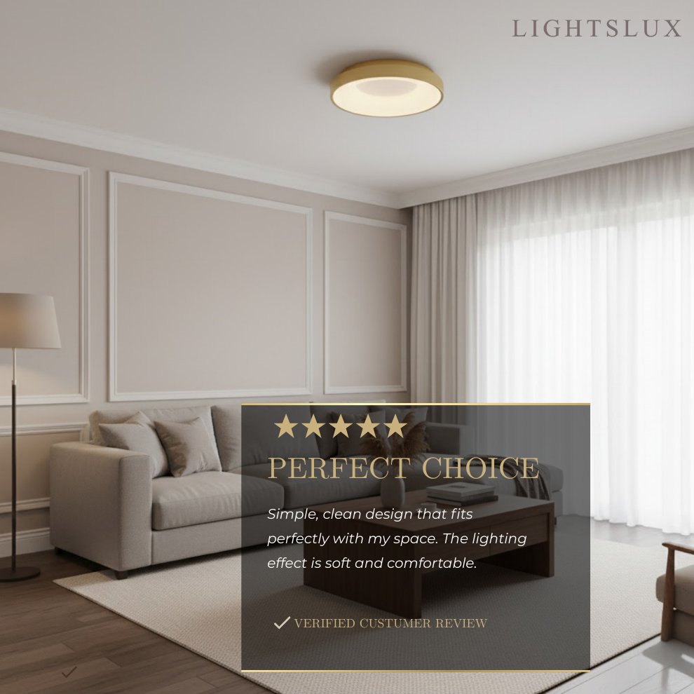 Modern Flush Mount Ceiling Light – Gold/ Black Dimmable LED for Living Room