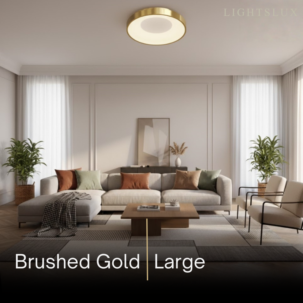 Modern Flush Mount Ceiling Light – Gold/ Black Dimmable LED for Living Room