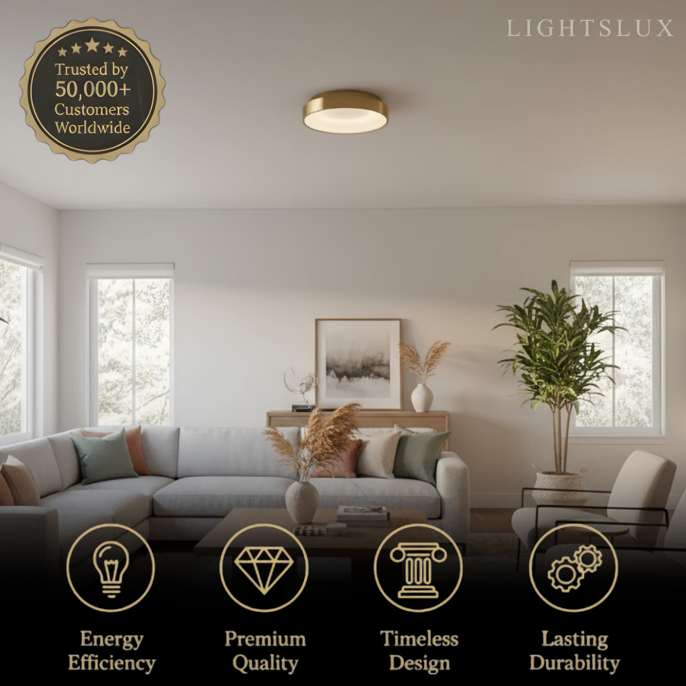 Modern Flush Mount Ceiling Light – Gold/ Black Dimmable LED for Living Room