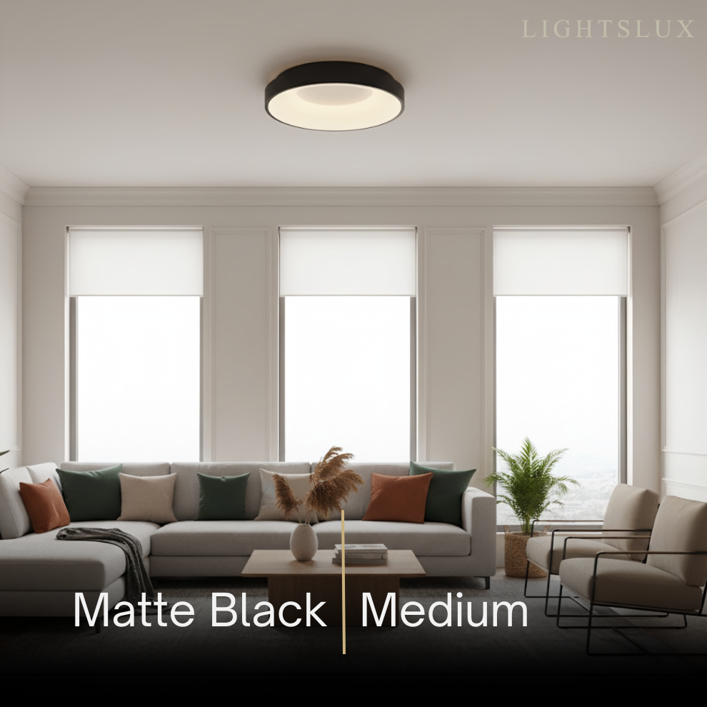 Modern Flush Mount Ceiling Light – Gold/ Black Dimmable LED for Living Room