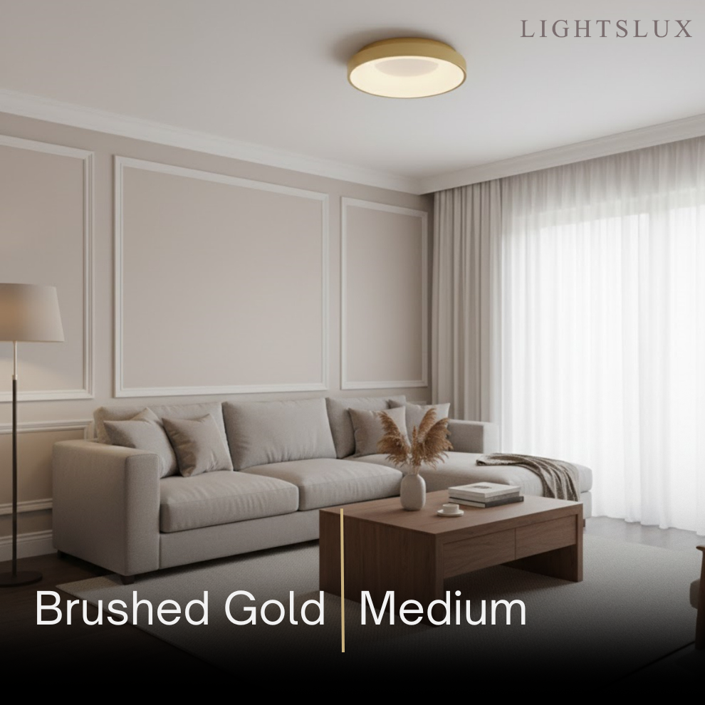 Modern Flush Mount Ceiling Light – Gold/ Black Dimmable LED for Living Room