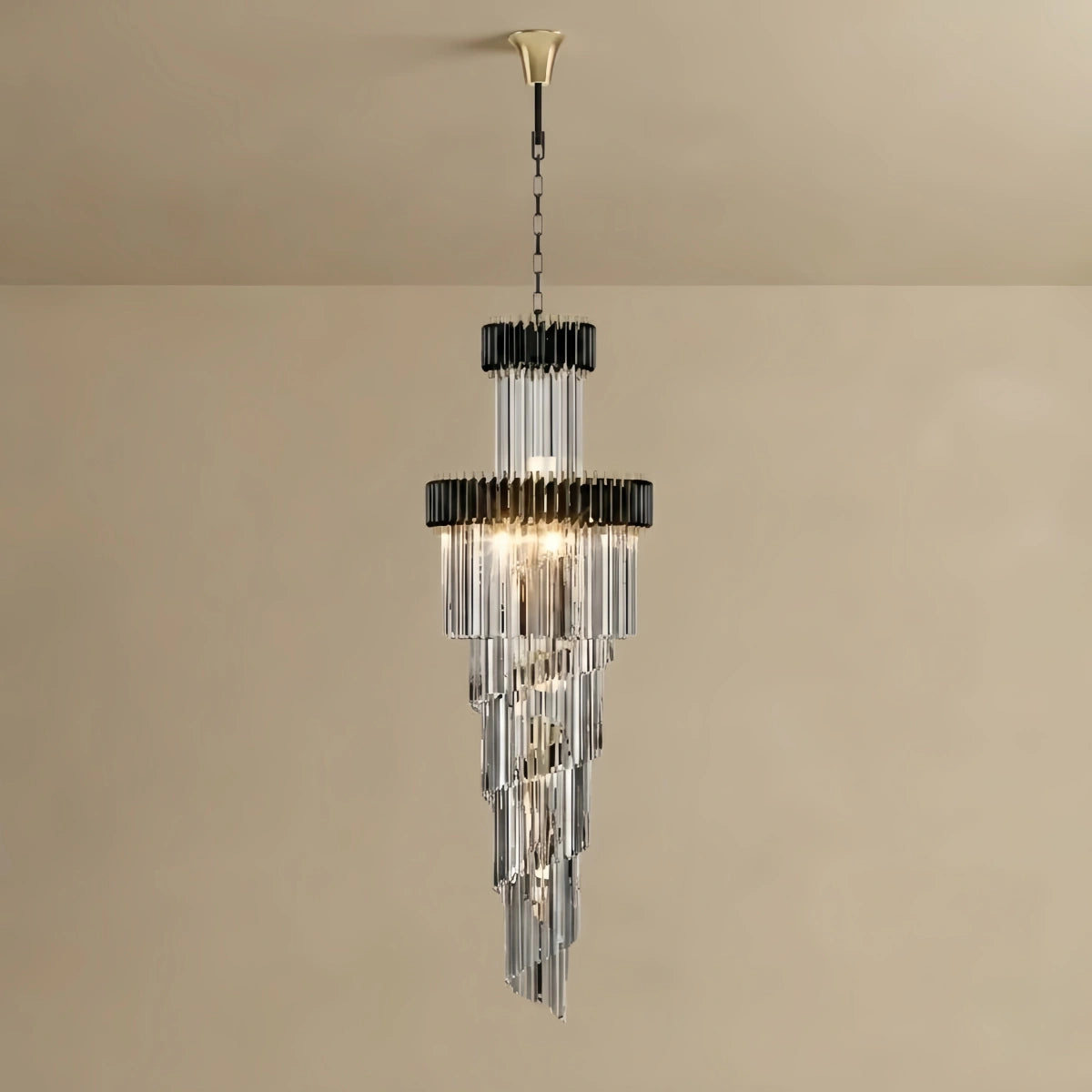 Luxury Cone Crystal Chandelier – Black Onyx Gold Large Dimmable for Foyer/Grand Hall