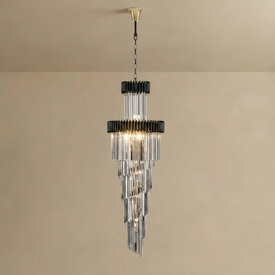 Luxury Cone Crystal Chandelier – Black Onyx Gold Large Dimmable for Foyer/Grand Hall