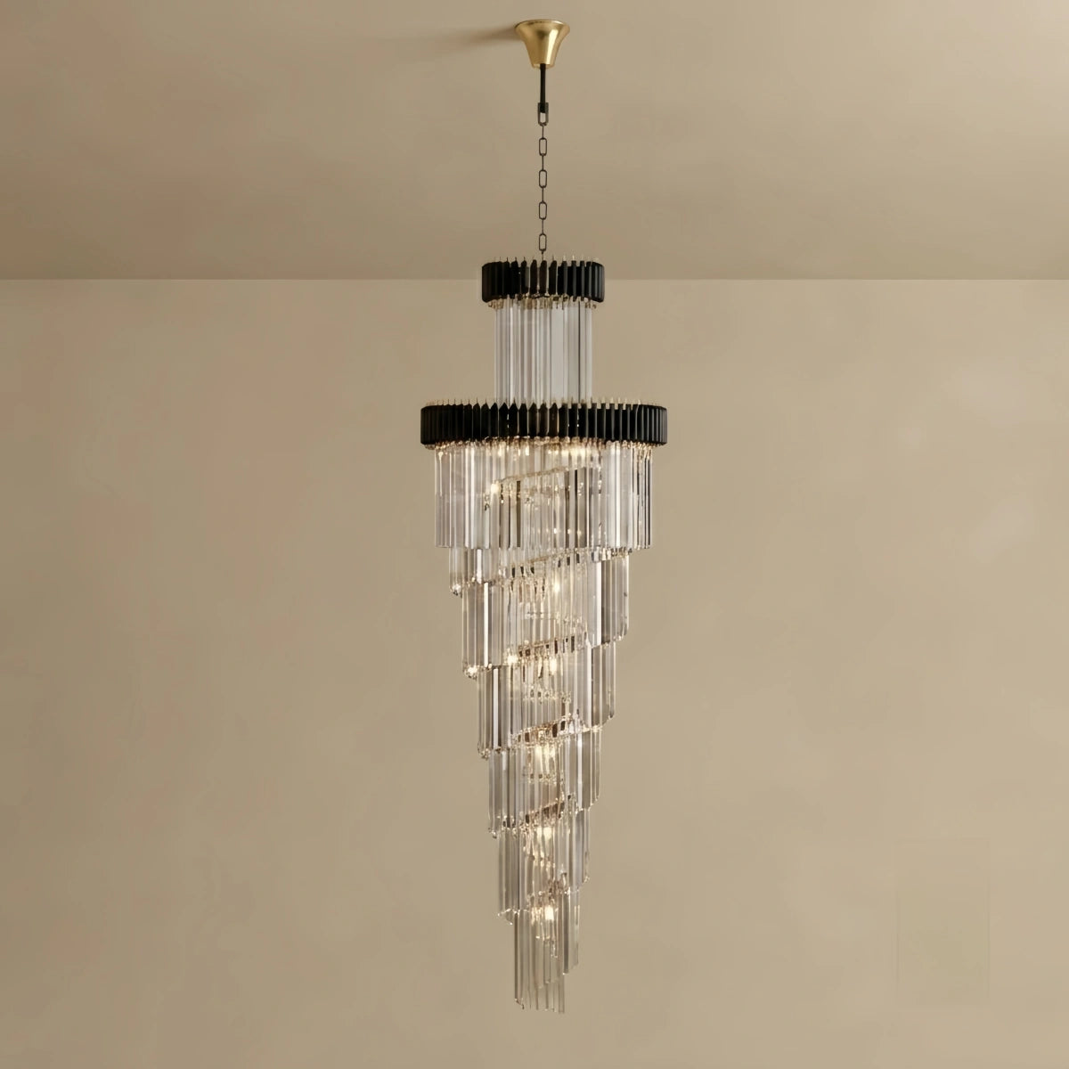 Excelis Luxury Cone Crystal Chandelier – Black Onyx Gold Large Dimmable 