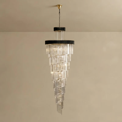 Excelis Luxury Cone Crystal Chandelier – Black Onyx Gold Large Dimmable for Foyer/Grand Hall
