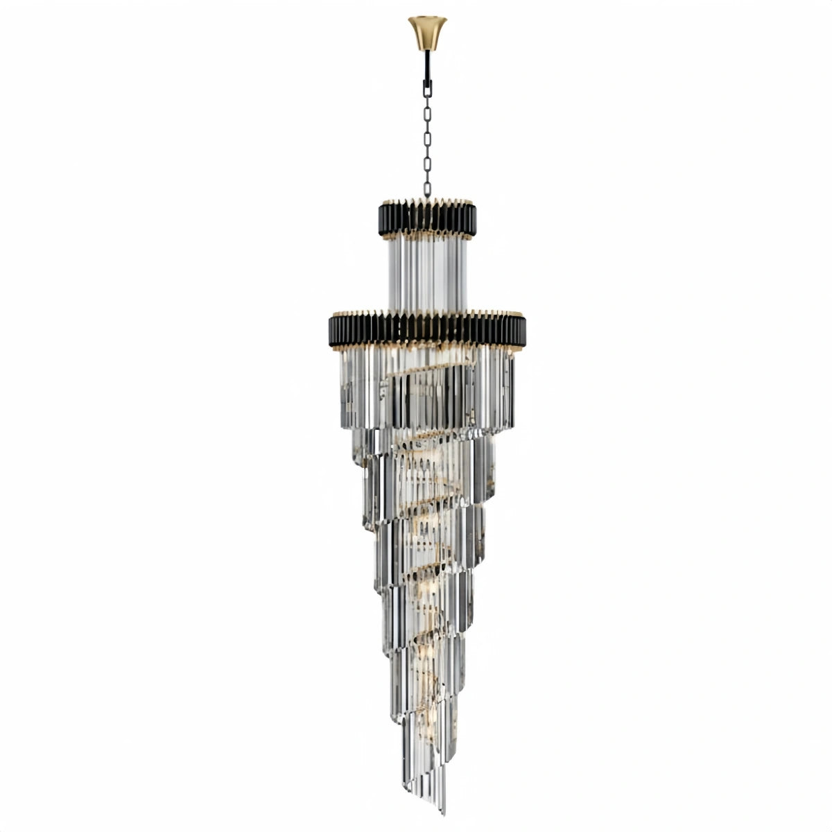 Excelis Luxury Cone Crystal Chandelier – Black Onyx Gold Large Dimmable for Foyer/Grand Hall