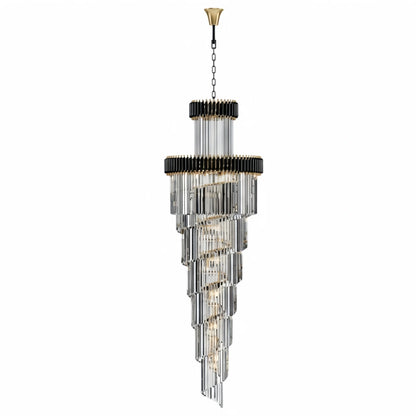 Excelis Luxury Cone Crystal Chandelier – Black Onyx Gold Large Dimmable for Foyer/Grand Hall