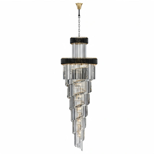Excelis Luxury Cone Crystal Chandelier – Black Onyx Gold Large Dimmable for Foyer/Grand Hall