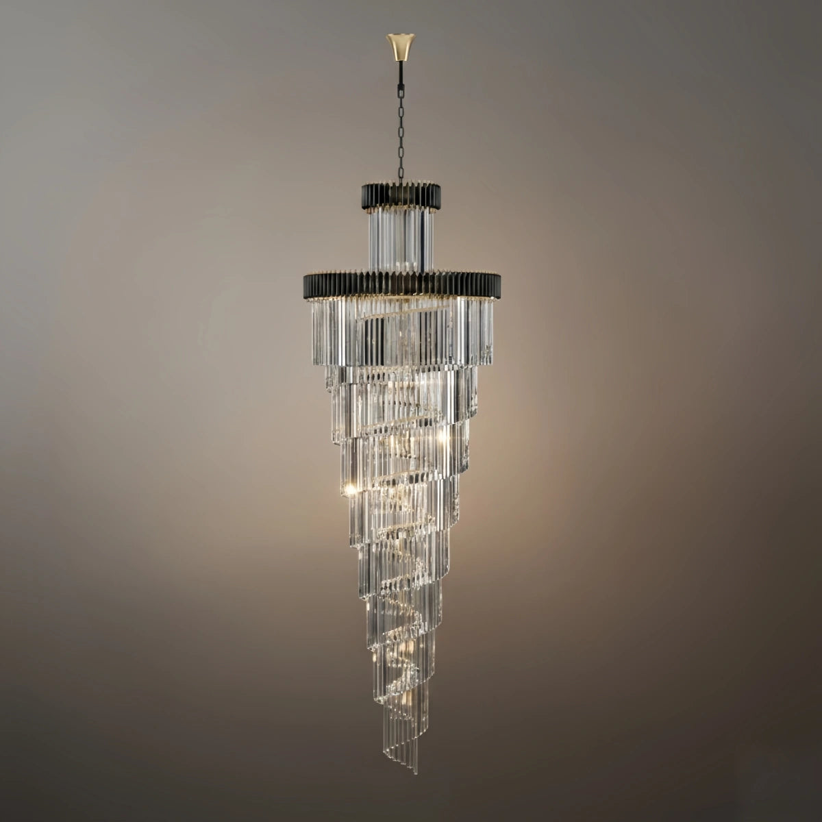 Excelis Luxury Cone Crystal Chandelier – Black Onyx Gold Large Dimmable for Foyer/Grand Hall