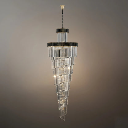 Excelis Luxury Cone Crystal Chandelier – Black Onyx Gold Large Dimmable for Foyer/Grand Hall