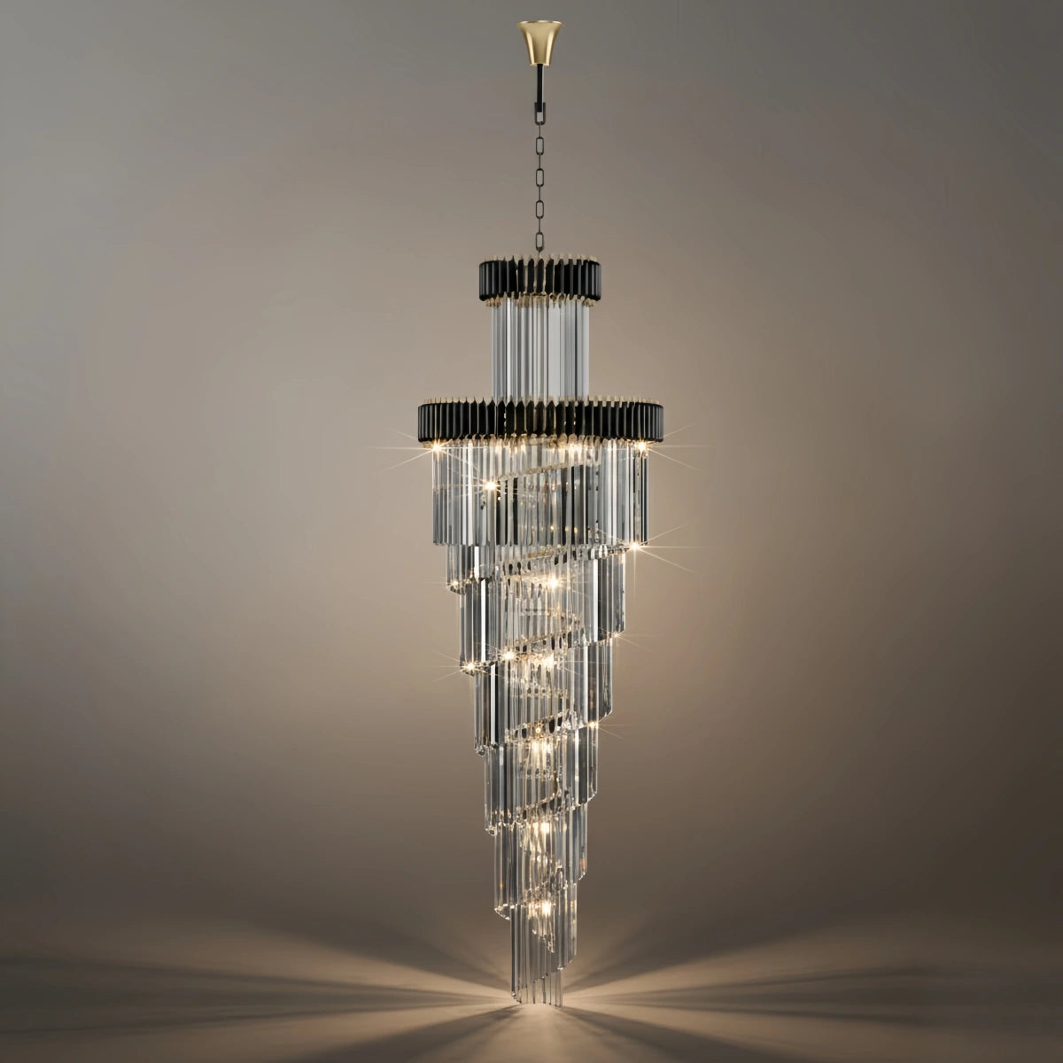 Excelis Luxury Cone Crystal Chandelier – Black Onyx Gold Large Dimmable for Foyer/Grand Hall