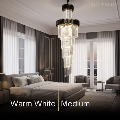 Excelis Luxury Cone Crystal Chandelier – Black Onyx Gold Large Dimmable for Foyer/Grand Hall