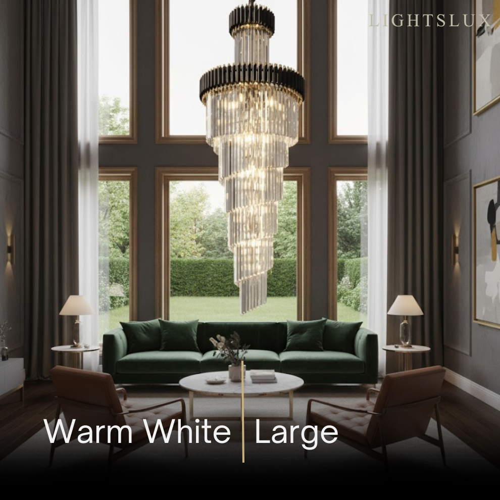 Excelis Luxury Cone Crystal Chandelier – Black Onyx Gold Large Dimmable for Foyer/Grand Hall