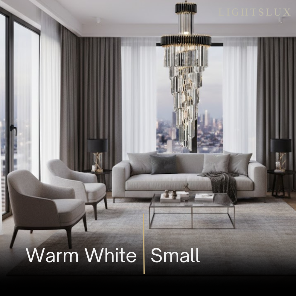 Excelis Luxury Cone Crystal Chandelier – Black Onyx Gold Large Dimmable for Foyer/Grand Hall