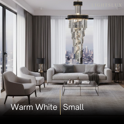 Excelis Luxury Cone Crystal Chandelier – Black Onyx Gold Large Dimmable for Foyer/Grand Hall