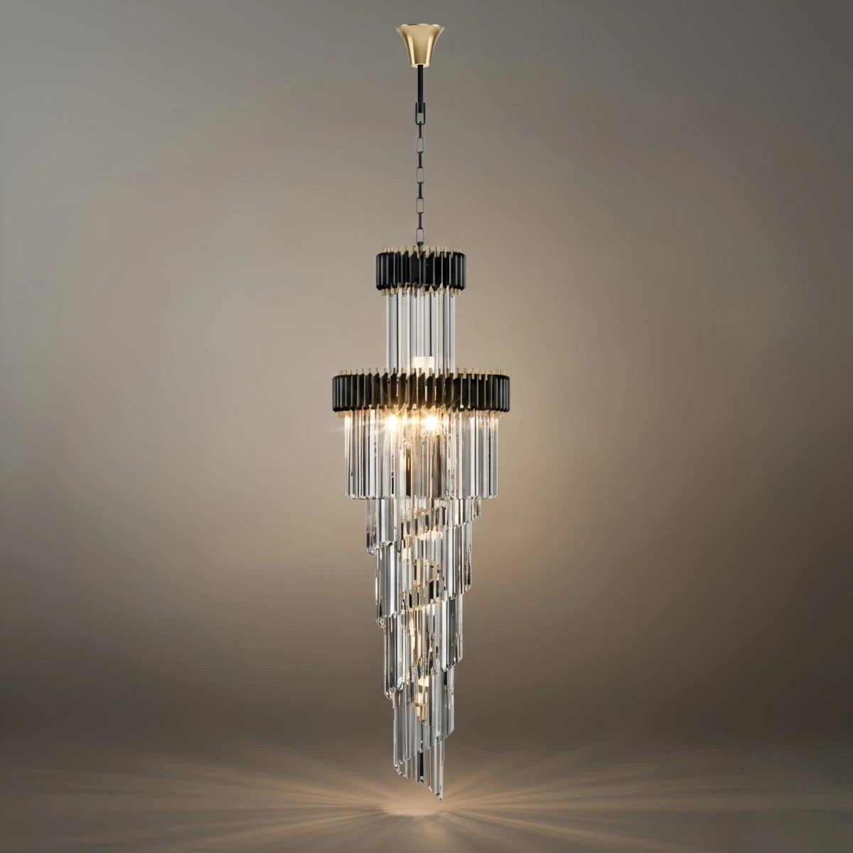 Excelis Luxury Cone Crystal Chandelier – Black Onyx Gold Large Dimmable for Foyer/Grand Hall