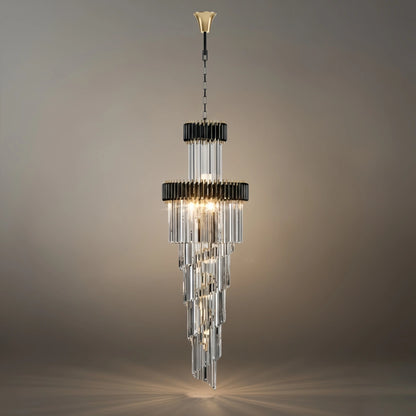Excelis Luxury Cone Crystal Chandelier – Black Onyx Gold Large Dimmable for Foyer/Grand Hall