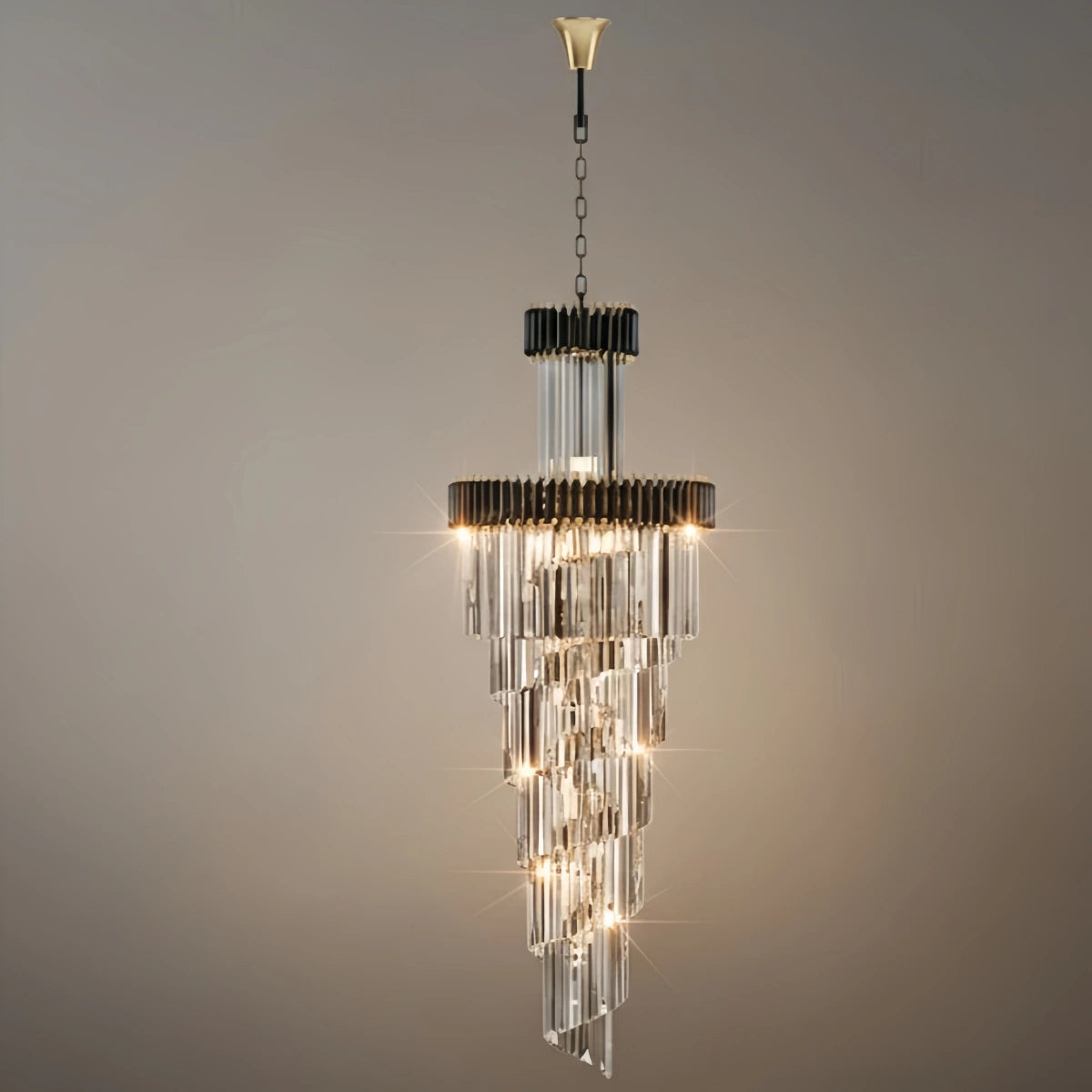 Excelis Luxury Cone Crystal Chandelier – Black Onyx Gold Large Dimmable for Foyer/Grand Hall