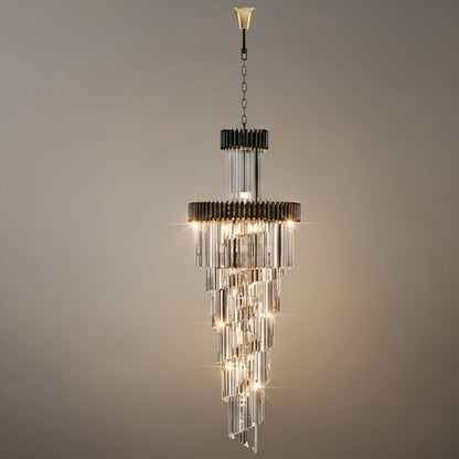 Excelis Luxury Cone Crystal Chandelier – Black Onyx Gold Large Dimmable for Foyer/Grand Hall