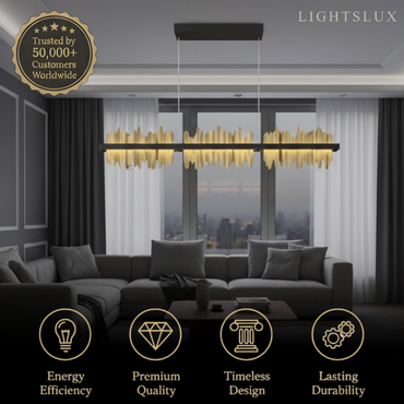 Modern Linear Pendant Light – Polished Gold Border on Jet Black Iron for Kitchen