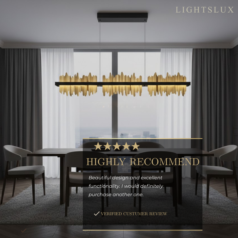 Modern Linear Pendant Light – Polished Gold Border on Jet Black Iron for Kitchen