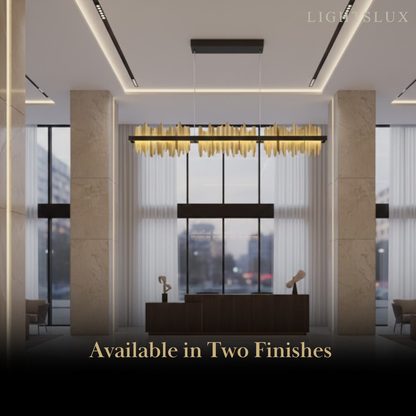 Modern Linear Pendant Light – Polished Gold Border on Jet Black Iron for Kitchen