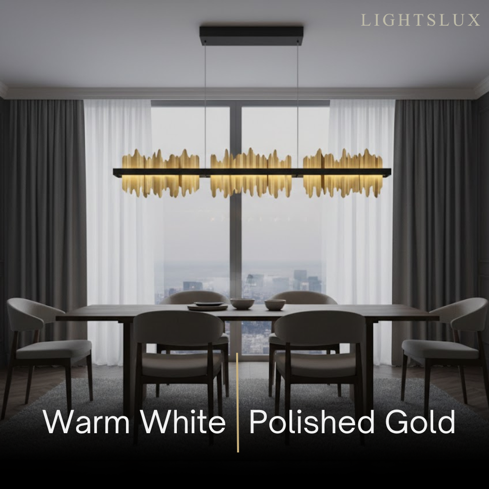 Modern Linear Pendant Light – Polished Gold Border on Jet Black Iron for Kitchen