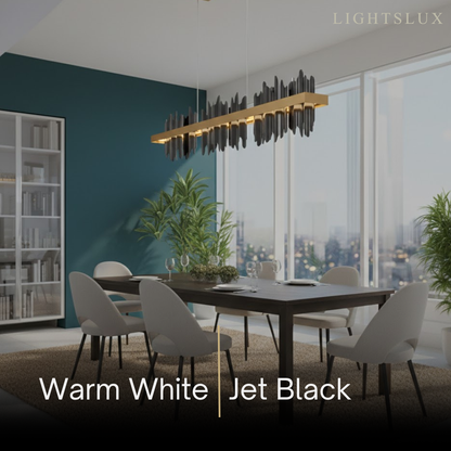 Modern Linear Pendant Light – Polished Gold Border on Jet Black Iron for Kitchen