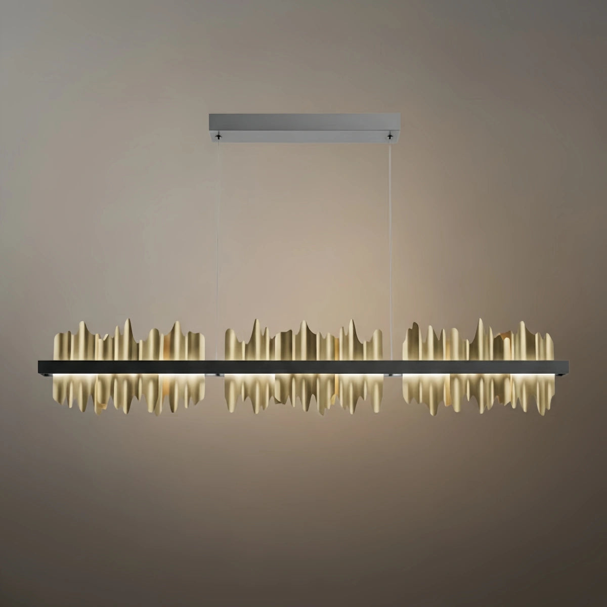 Modern Linear Pendant Light – Polished Gold Border on Jet Black Iron for Kitchen