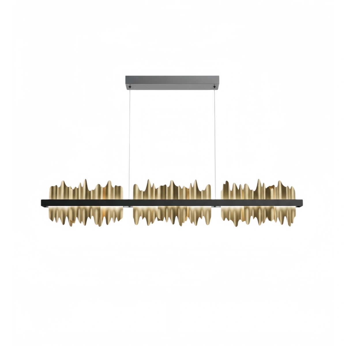 Modern Linear Pendant Light – Polished Gold Border on Jet Black Iron for Kitchen