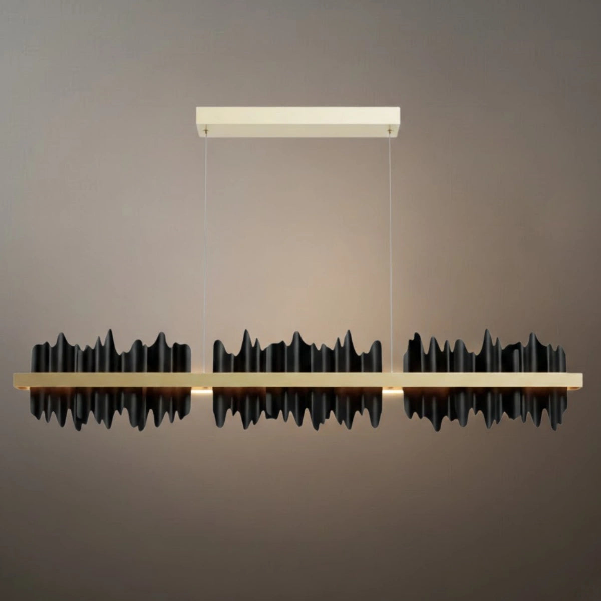 Modern Linear Pendant Light – Polished Gold Border on Jet Black Iron for Kitchen