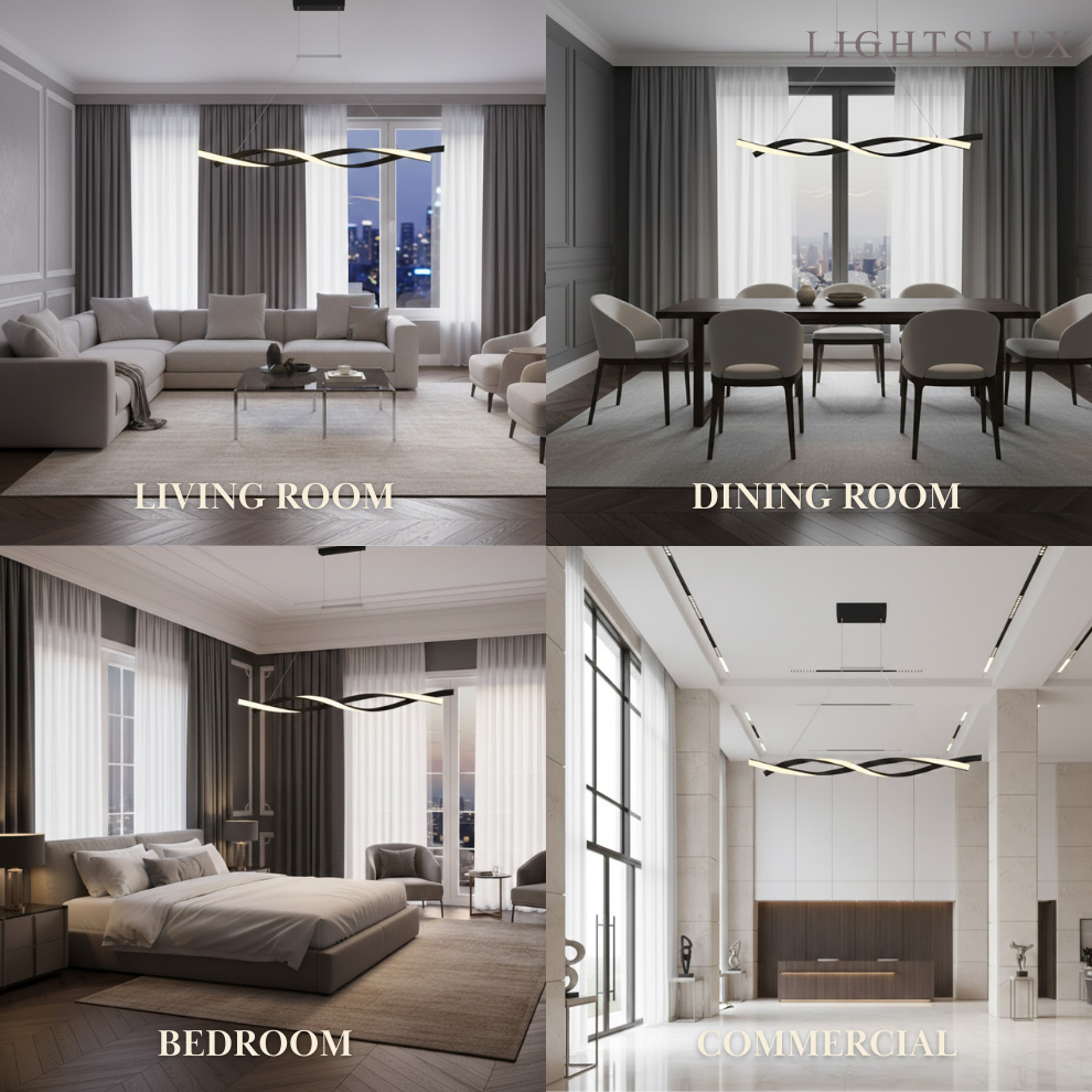 Arcato Modern Wave Design Pendant – Matte Black LED for Dining Room/Kitchen Island