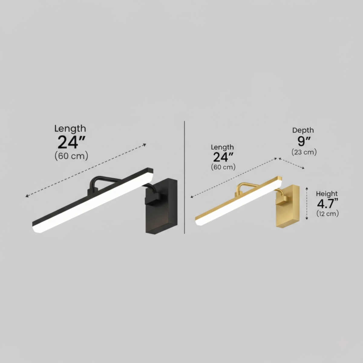 Modern Vanity Light – Horizontal Light Bar in Matte Black/Brushed Gold for Bathroom