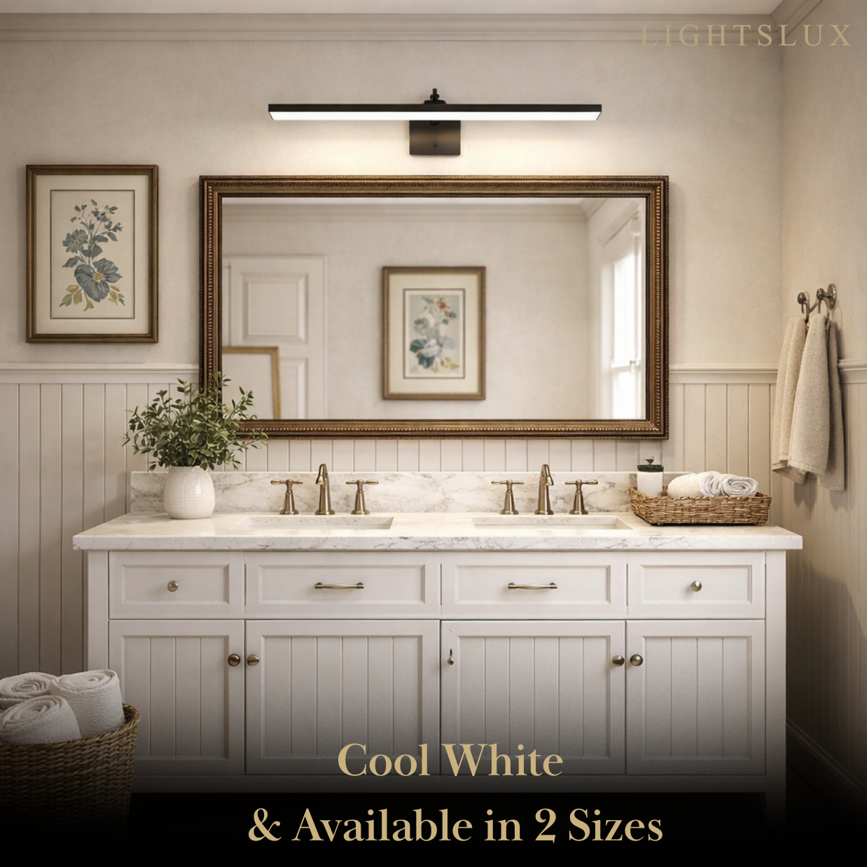 Modern Vanity Light – Horizontal Light Bar in Matte Black/Brushed Gold for Bathroom