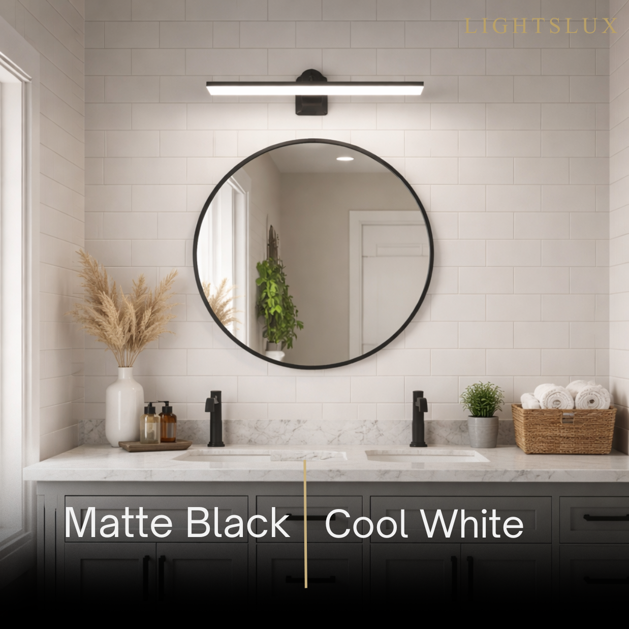 Modern Vanity Light – Horizontal Light Bar in Matte Black/Brushed Gold for Bathroom